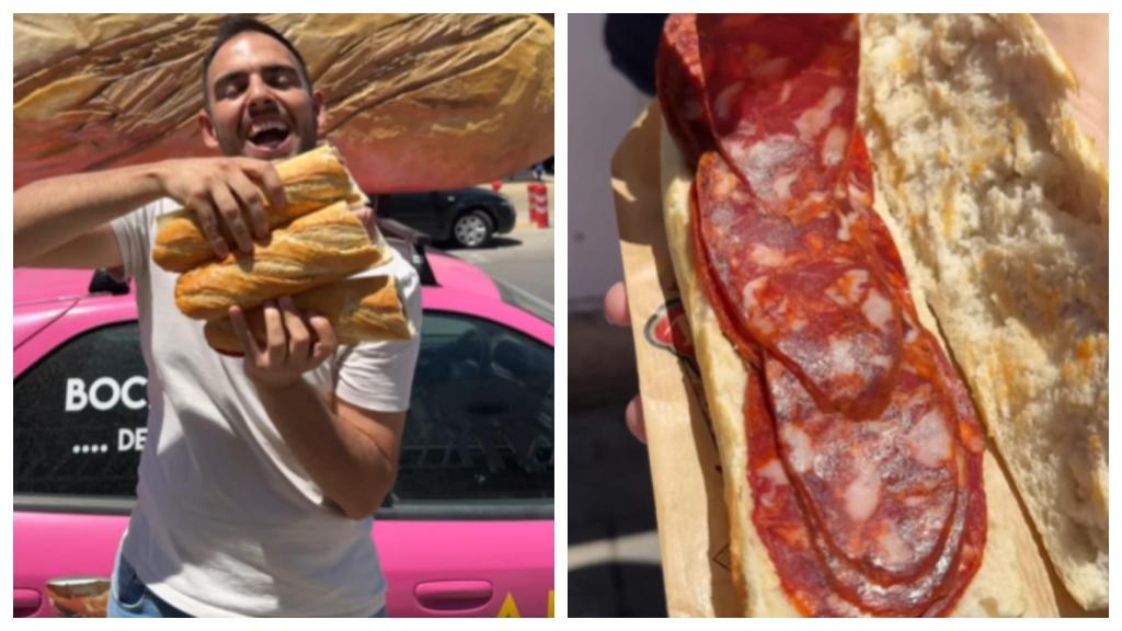 Un influencer en la charcutería Carias que ofrece bocadillos baratos.