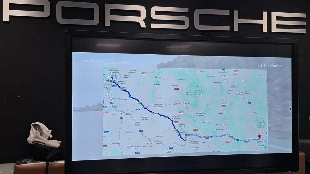 Itinerario previsto para el recorrido con el Porsche Taycan entre Madrid y Valencia.