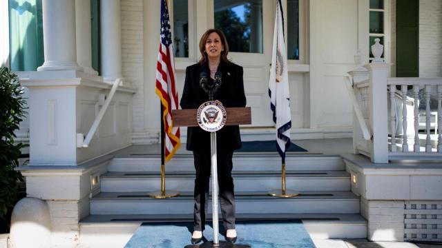 Kamala Harris, en una comparecencia ante la prensa, este miércoles en Washington.