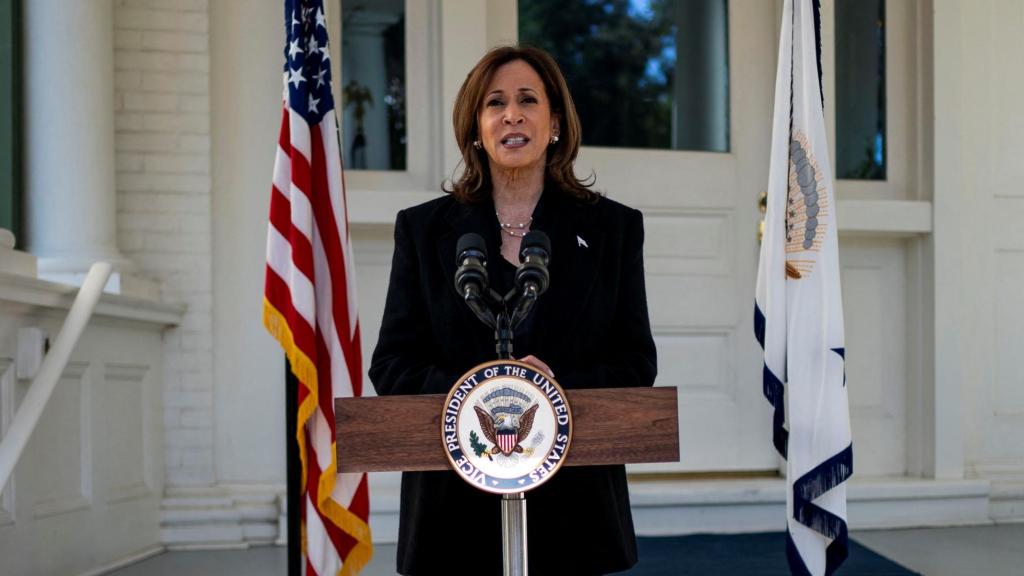 Kamala Harris, en una comparecencia ante la prensa, este miércoles en Washington.