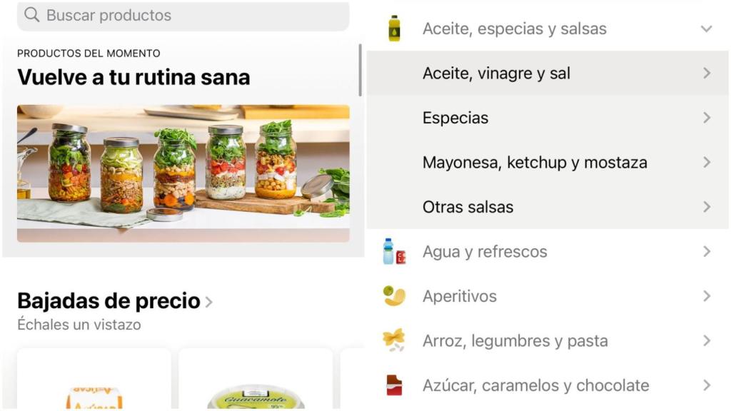 Capturas de la compra online en la app de Mercadona.