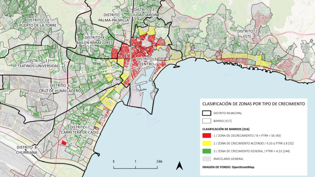 Mapa con la clasificación de zonas por tipo de crecimiento.