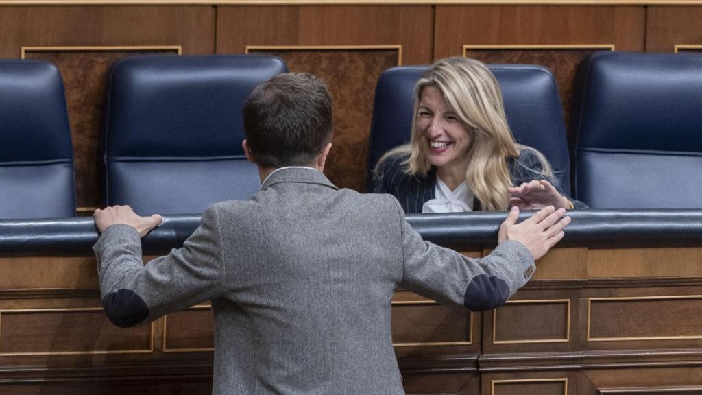 La vicepresidenta segunda del Gobierno, Yolanda Díaz, y el portavoz parlamentario de Sumar, Íñigo Errejón, el martes pasado en el Congreso.