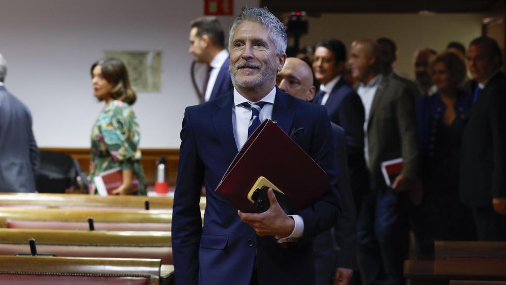 El ministro Marlaska, entrando a la comisión de investigación del Senado.