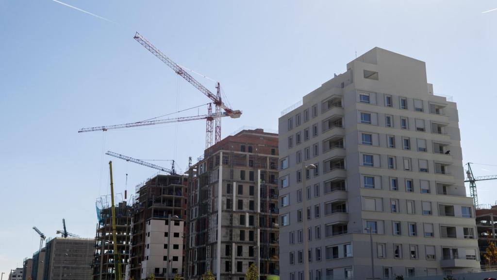 Grúas en una zona de construcción de edificios