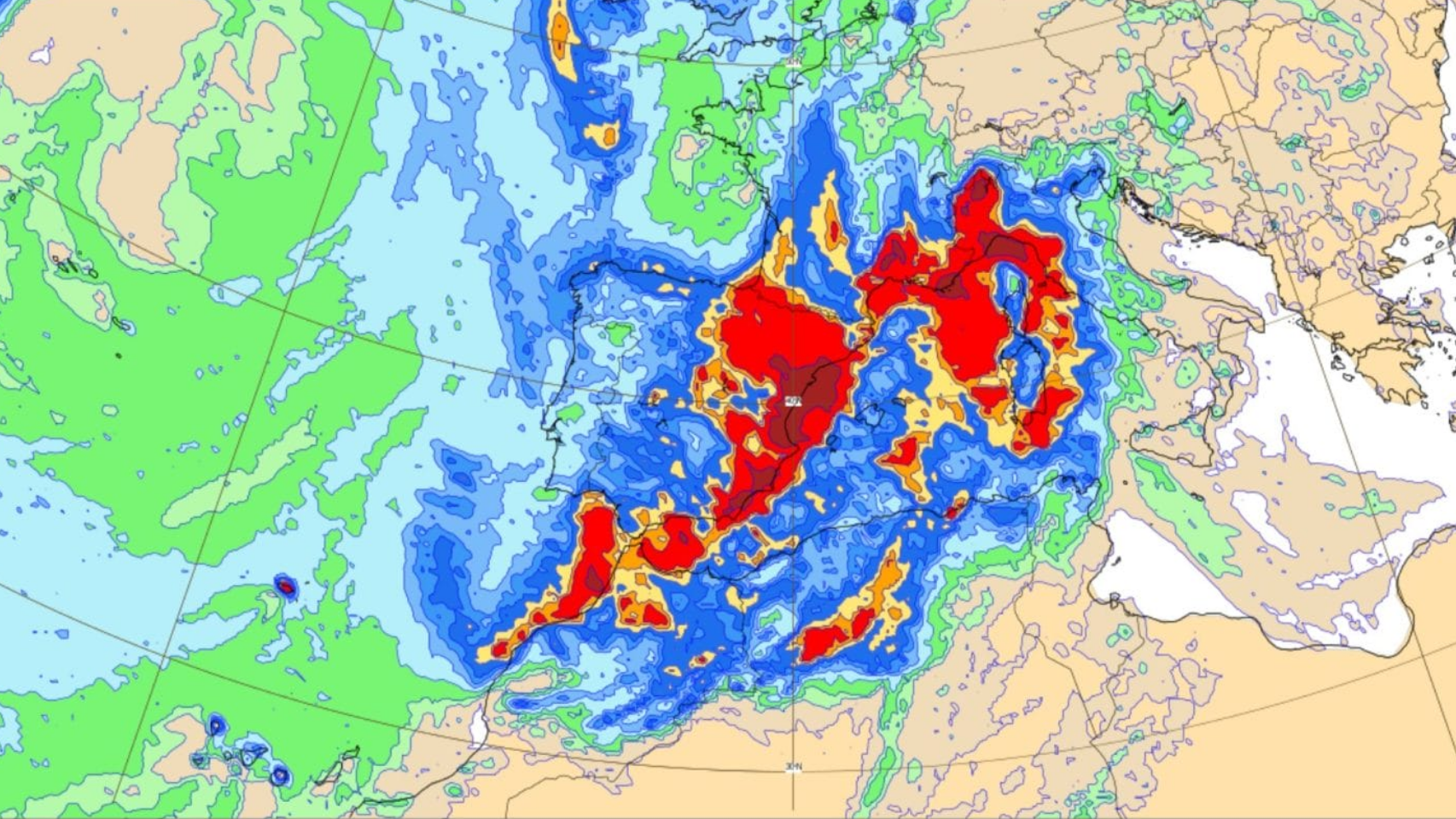 Los acumulados de lluvia que se esperan al final del temporal. ElTiempo.es.