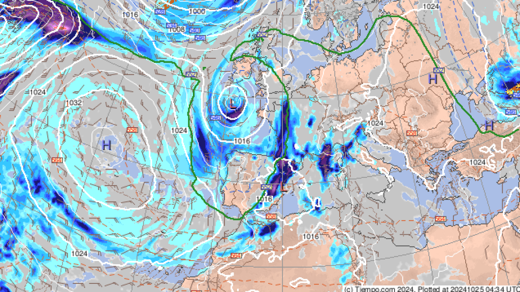 El mapa con la previsión meteorológica para España este sábado.