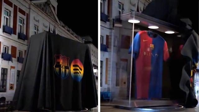 Imágenes de la campaña del Barcelona en la Puerta del Sol de Madrid.