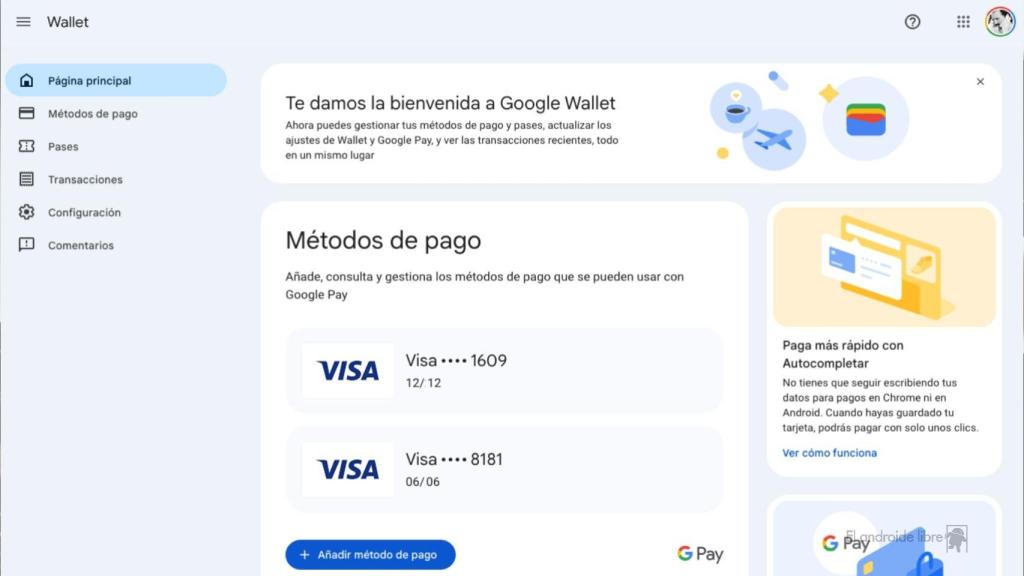 Página web de Google Wallet