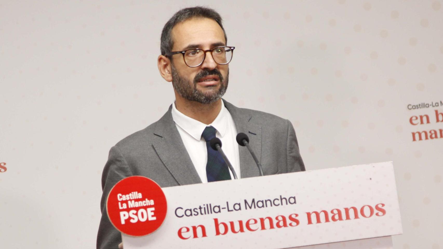 Sergio Gutiérrez, secretario de Organización del PSOE de Castilla-La Mancha, este viernes en rueda de prensa.