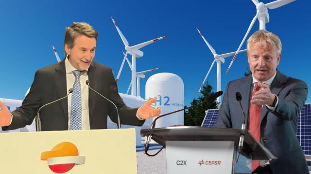 Fotomontaje con Josu Jon Imaz, CEO de Repsol, y Maarten Weestelar, CEO de Cepsa, en una planta de hidrógeno verde