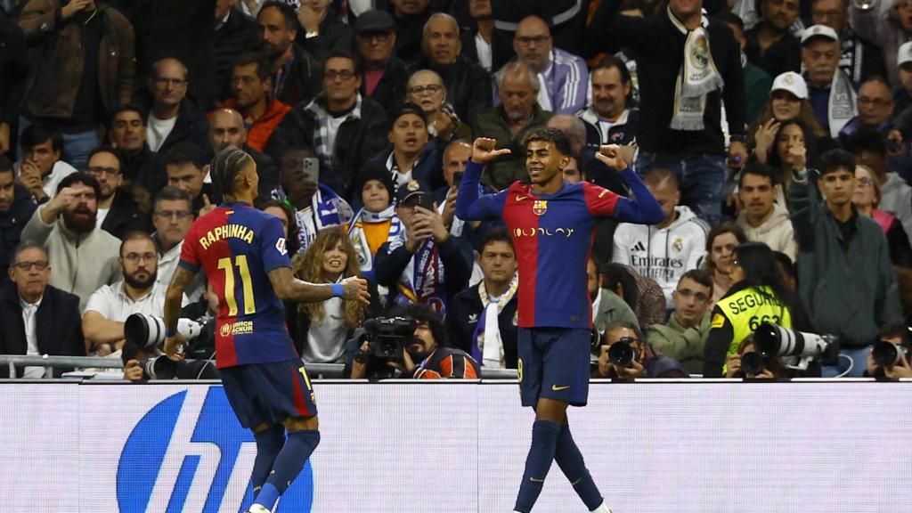 Lamine Yamal celebra su gol en El Clásico contra el Real Madrid