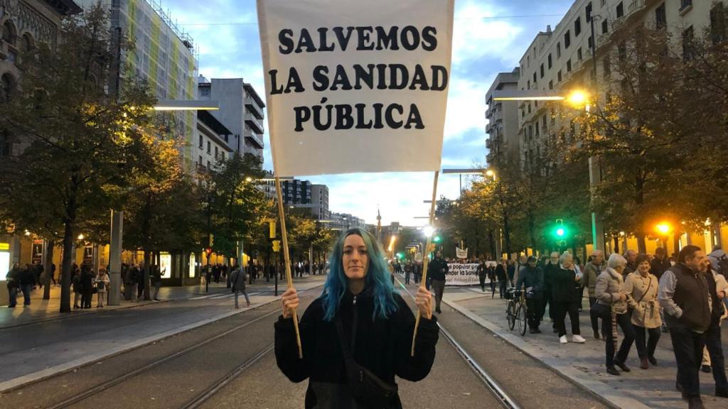 Clara Pellejer, vecina de Montalbán, en la manifestación de este sábado por la Sanidad Pública