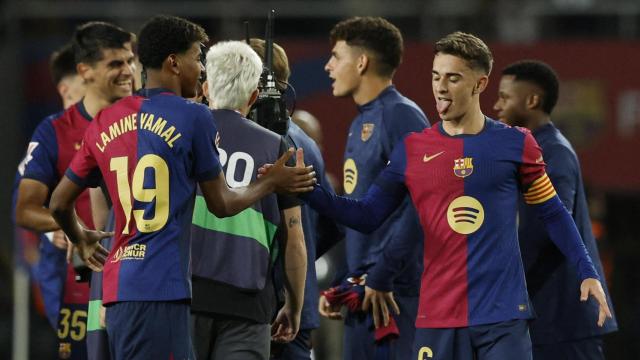 Lamine Yamal y Gavi, tras un partido del FC Barcelona