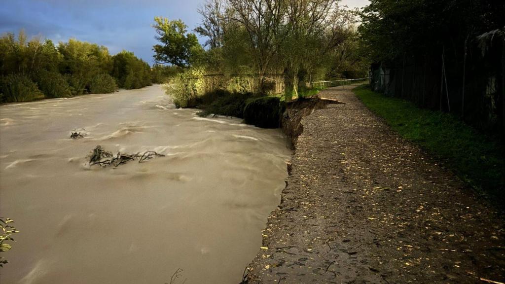 Camino erosionado por la fuerza del río Gállego en Zaragoza