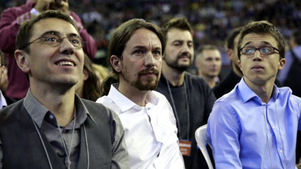 Juan Carlos Monedero, Pablo Iglesias e Íñigo Errejón, durante la Asamblea Ciudadana de Vistablegre.