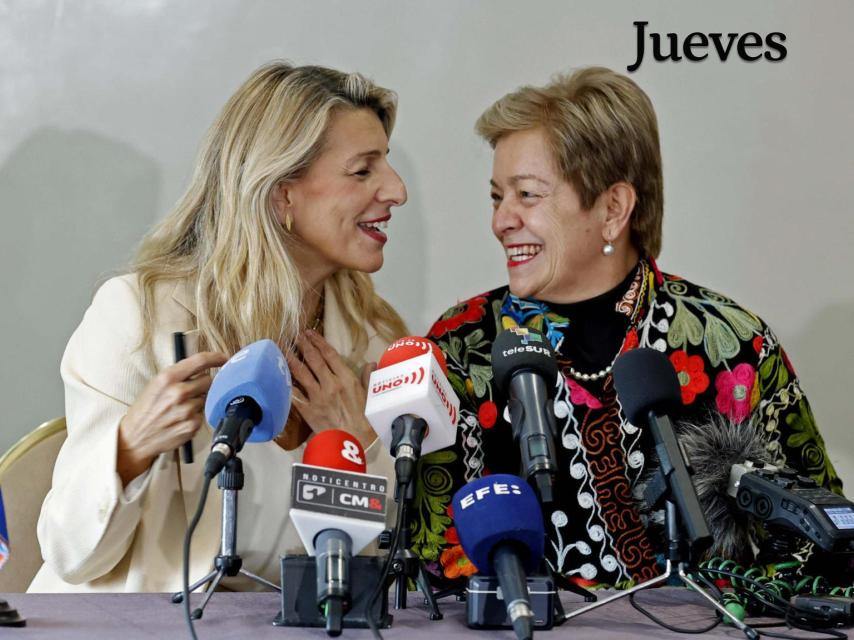 Yolanda Díaz,  con la ministra de Trabajo de Colombia, Gloria Inés Ramírez.