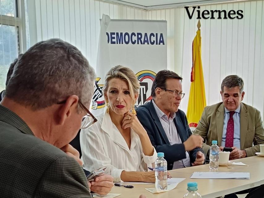 Yolanda Díaz, durante la Conferencia Iberoamericana de Ministros de Trabajo, en Bogotá .