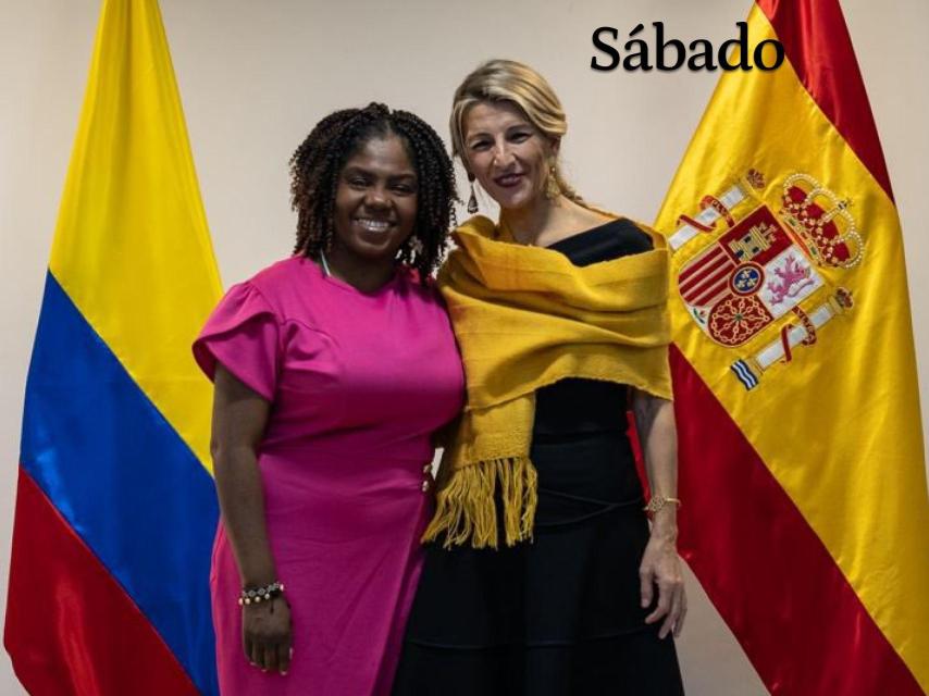 Yolanda Díaz, con  la vicepresidenta colombiana, Francia Márquez.