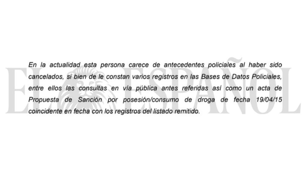 Fragmento de otro de los informes, relativo a las búsquedas sobre otro exdiputado de Podemos.