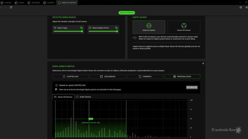 Panel de control de Sensa HD Haptics