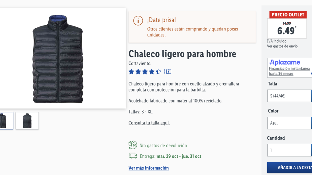 Chaleco ligero para hombre.