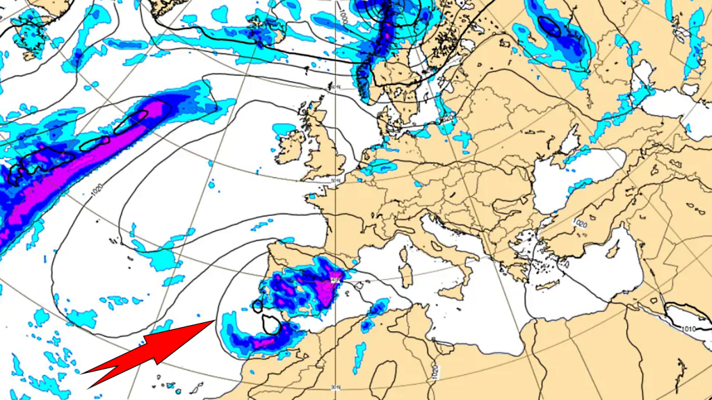 Las precipitaciones que dejará el proceso de ciclogénesis por el que la DANA pasará a borrasca. ECMWF.