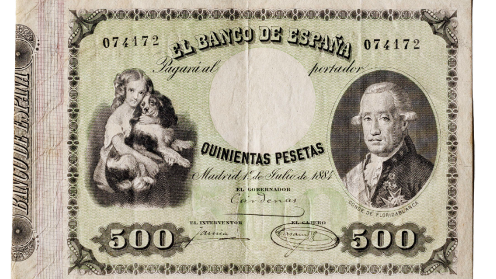 Billete de 500 pesetas con la imagen del Conde de Floridablanca.