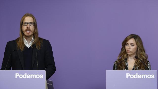 El portavoz y secretario de Organización de Podemos, Pablo Fernández, este lunes en la sede del partido.