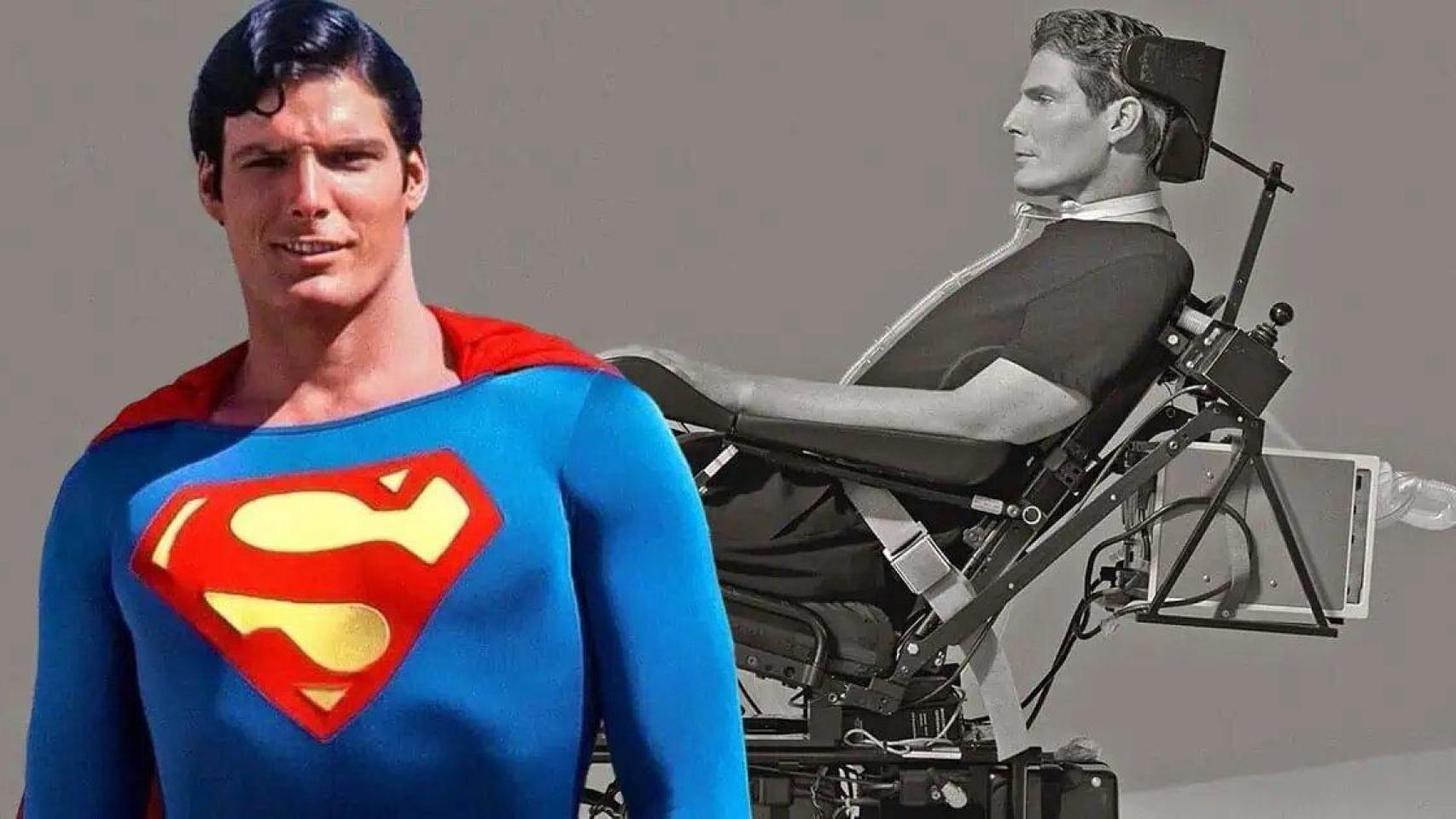 El actor Cristopher Reeve como Superman y tras su accidente.