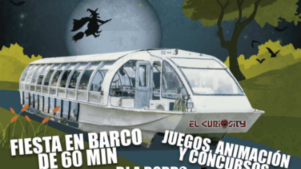 El cartel del tren de la bruja de Aranjuez.