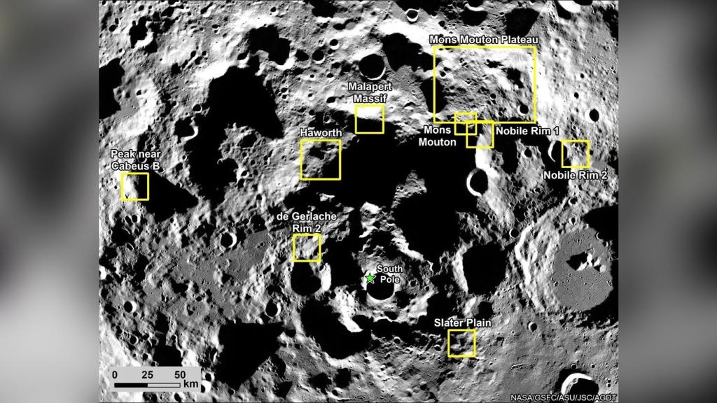 Las 9 regiones que la NASA baraja representadas en un mapa.