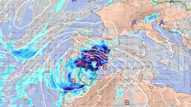 El mapa de España con la previsión de lluvias.