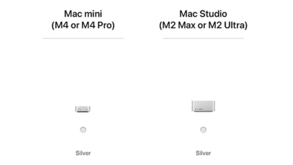 Comparación del Mac mini con chip M4 con el Mac Studio.