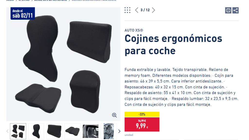 Cojines ergonómicos para coche.