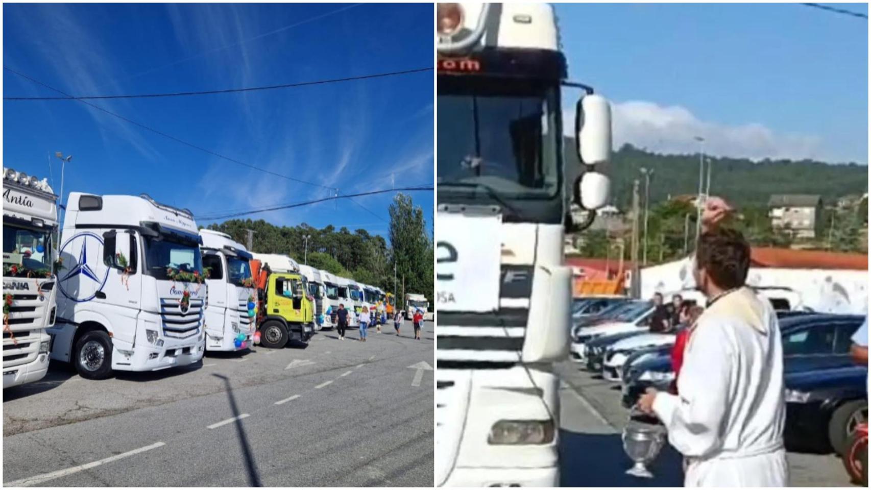 Bendición de camiones en la celebración de San Cristóbal en Poio