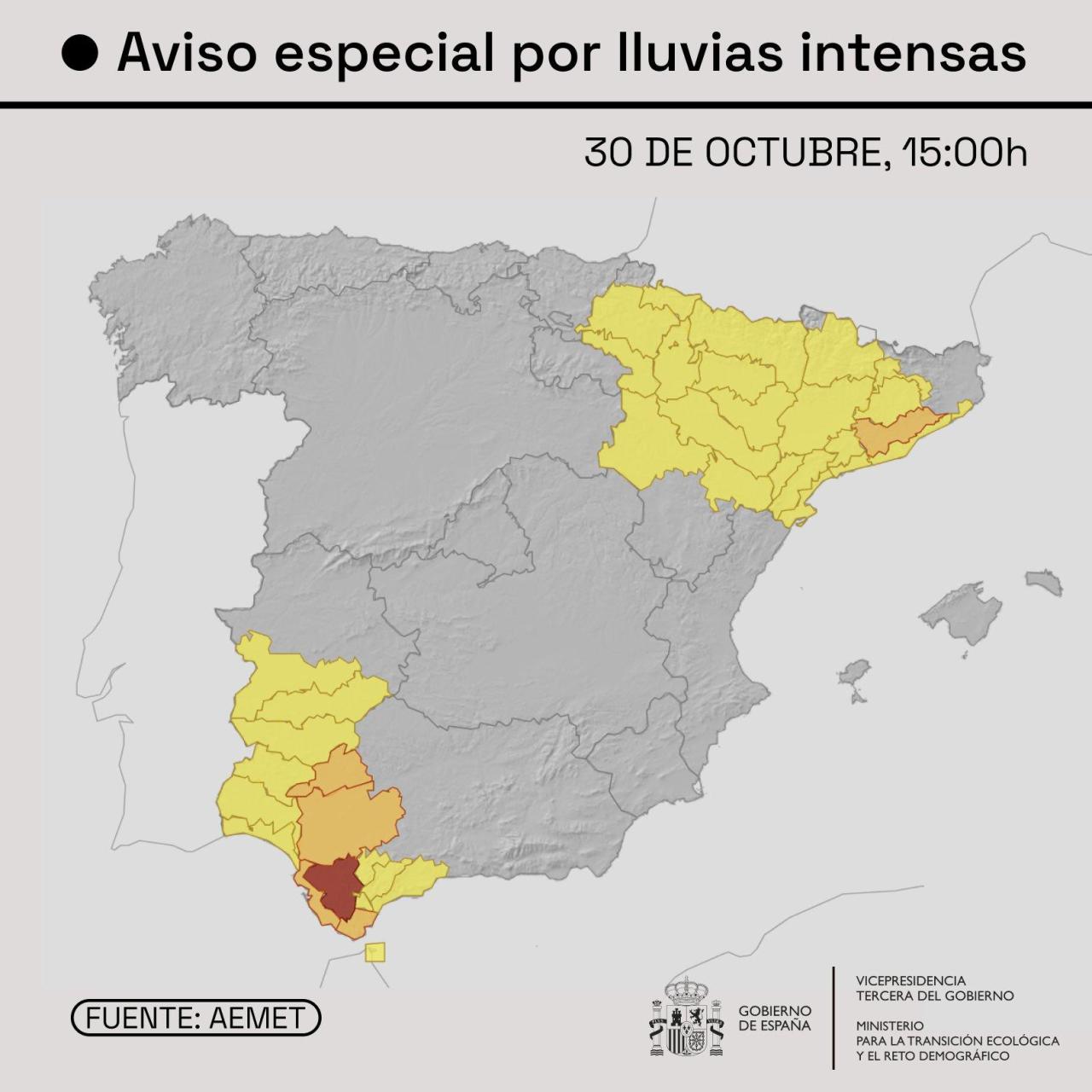 Aviso de lluvias de AEMET.