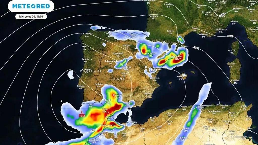 El mapa de España con la previsión de lluvias.