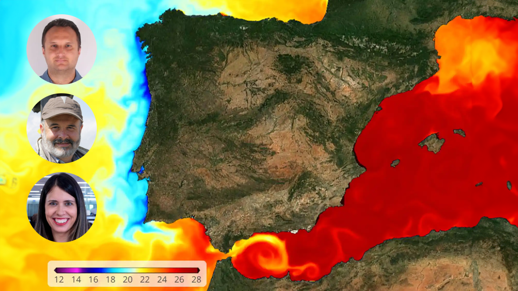 De arriba a abajo, los expertos climáticos Samuel Biener, Ernesto Rodríguez y Mar Gómez.