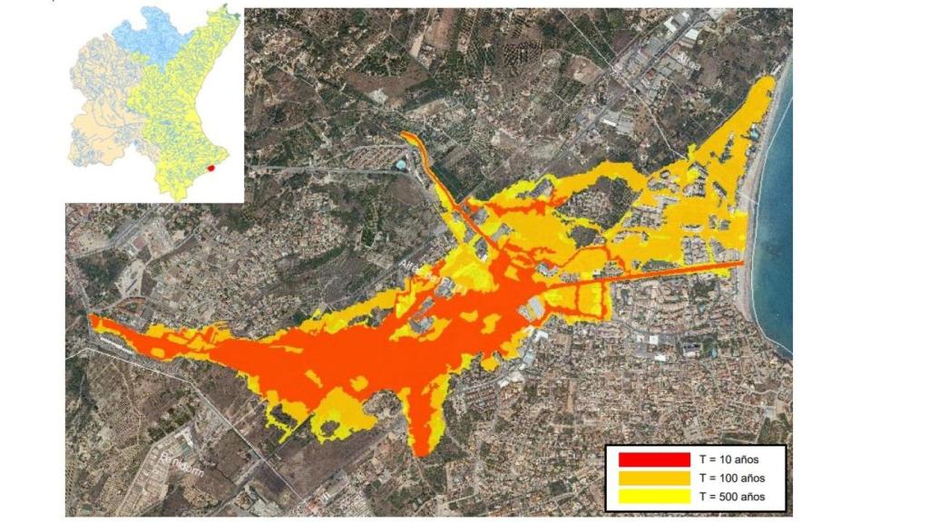 Mapa de peligrosidad en el Río Seco de l'Alacantí