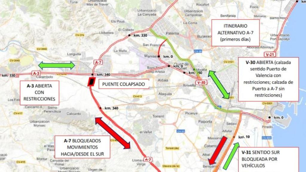 Mapa de las carreteras afectadas. EE