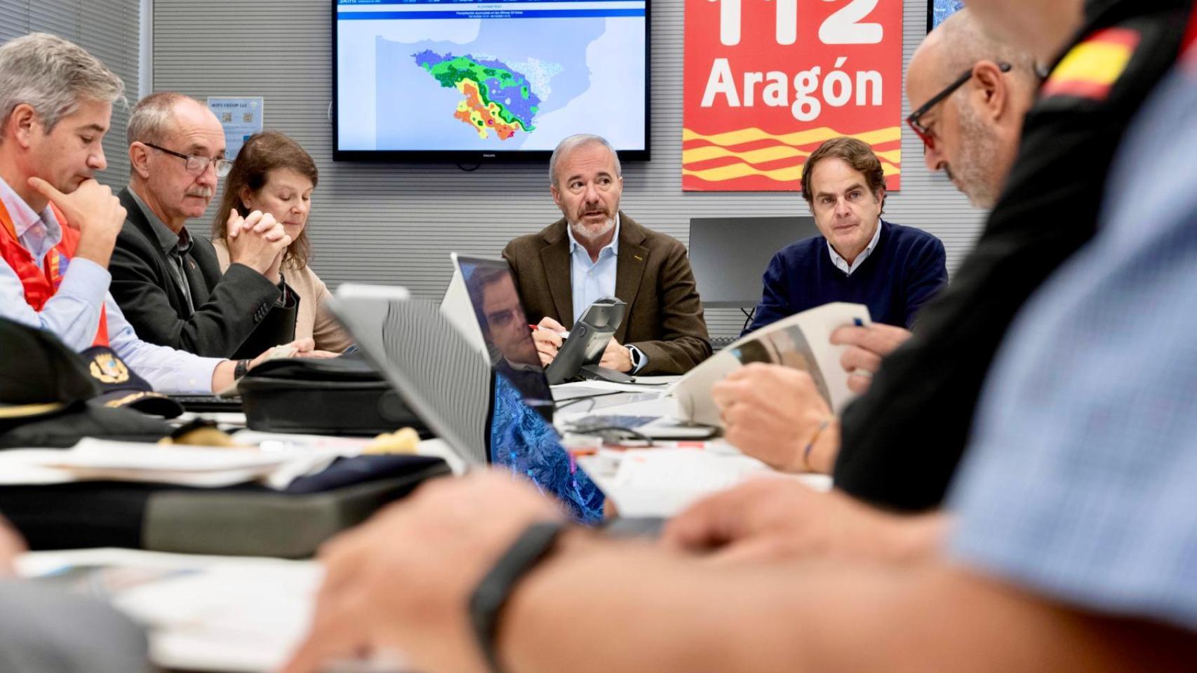 El presidente de Aragón, Jorge Azcón, este jueves en la reunión del CECOP.