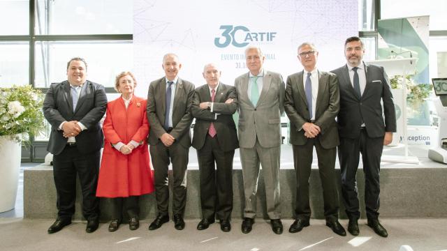 El alcalde de Boecillo, Raúl Gómez; el rector de la Universidad de Valladolid, Antonio Largo; el fundador y director general de Cartif, José Ramón Perán; el presidente del Tribunal Superior de Justicia de Castilla y León, José Luis Concepción; y el subdirector general de la entidad, Sergio Sanz