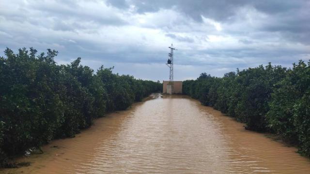 La vega de Mestanza anegada por la subida del río.