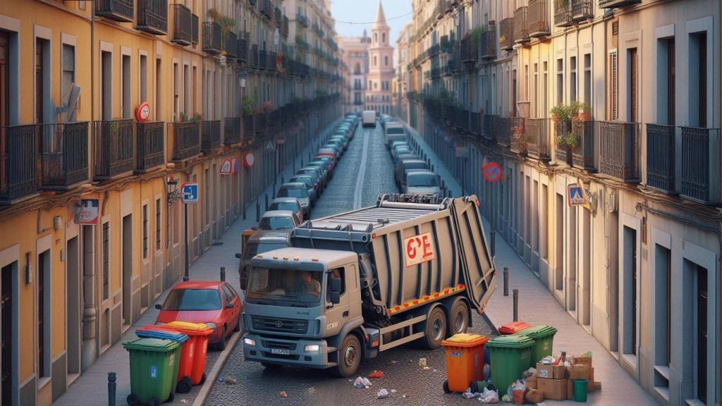 Ilustración de un camión recogiendo la basura.