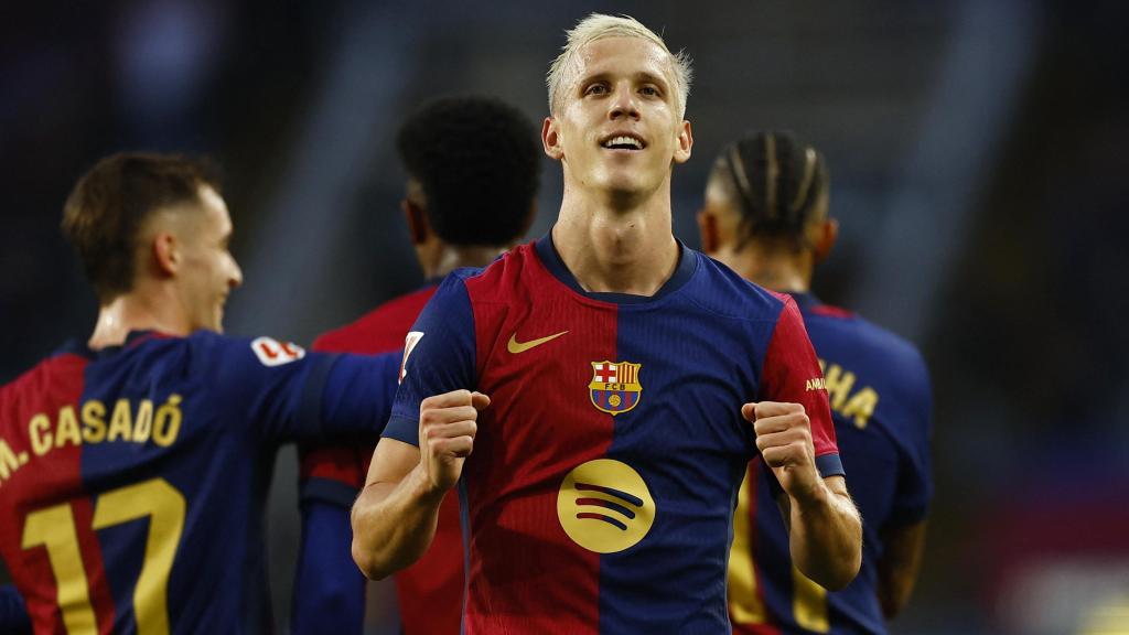 Dani Olmo celebra su segundo gol en el partido ante el Espanyol.