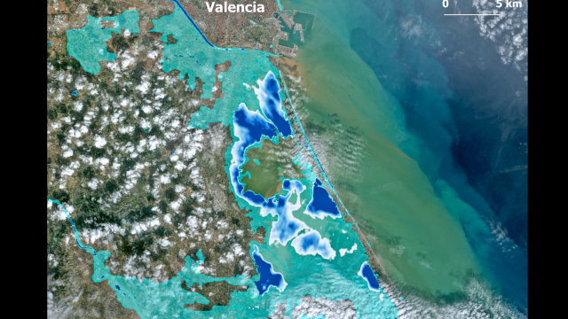 Extensión de las inundaciones provocadas por la DANA según el sistema Copernicus de la UE.