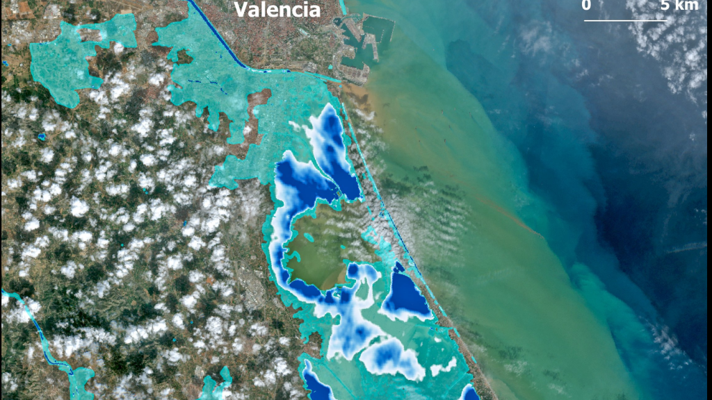 Extensión de las inundaciones provocadas por la DANA según el sistema Copernicus de la UE.