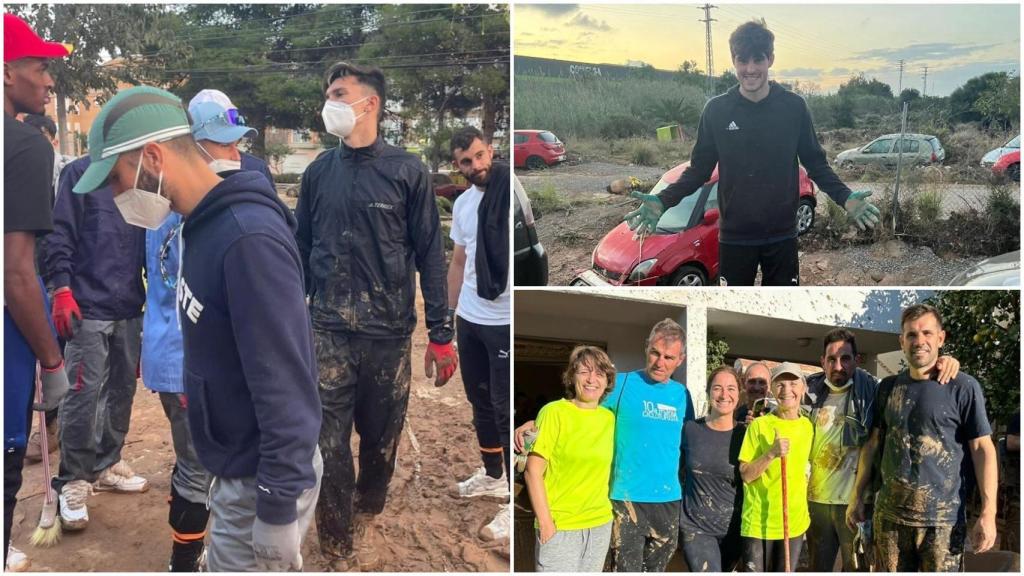 Futbolistas y veteranos del Valencia, ayudando en las localidades más afectadas por la DANA