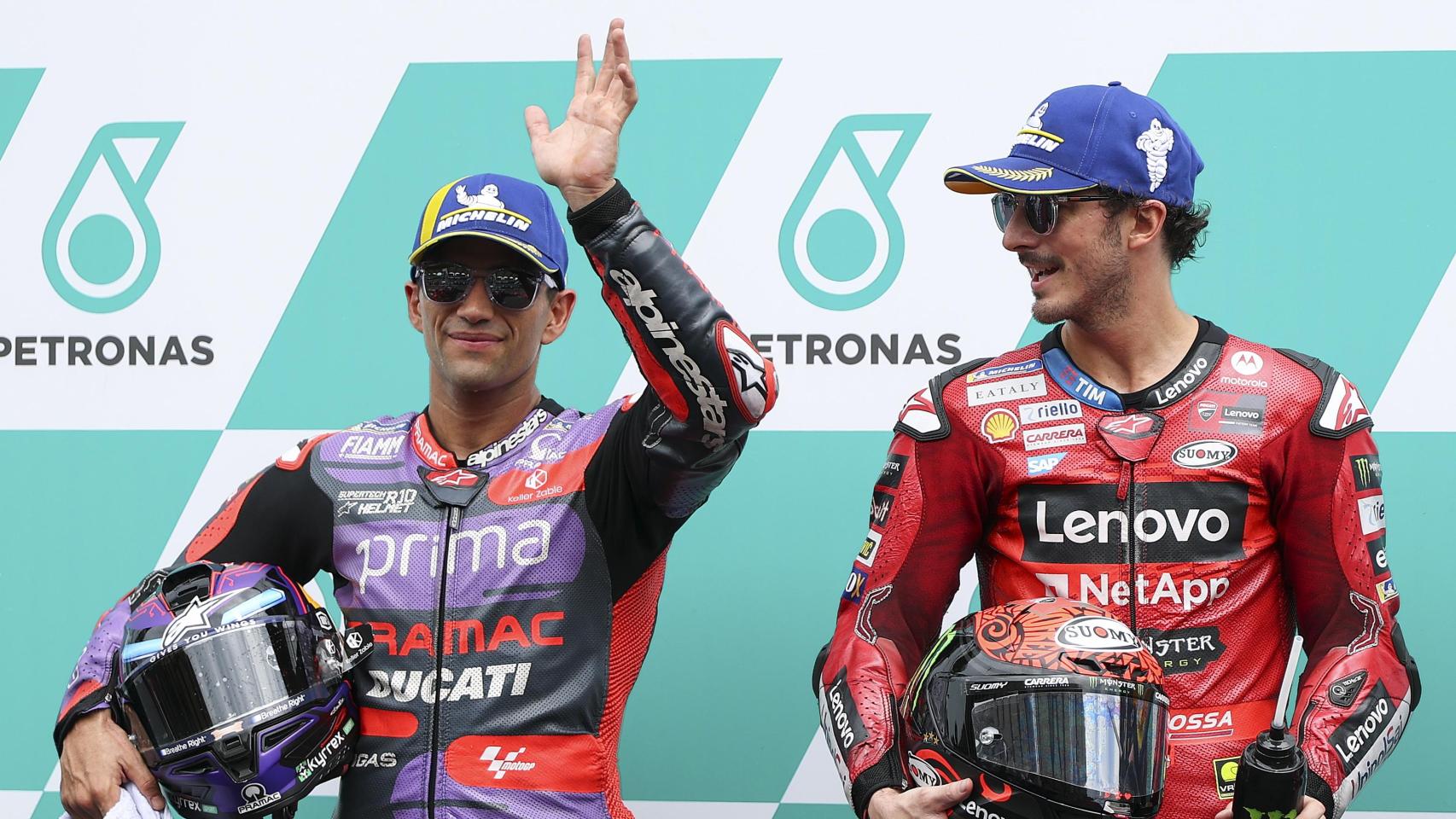 Jorge Martín y Pecco Bagnaia durante el GP de Malasia 2024